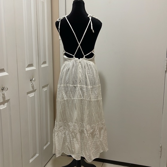 ASOS White Floral Embroidered Midi Tiered Boho Bohemian Dress - Picture 5 of 8